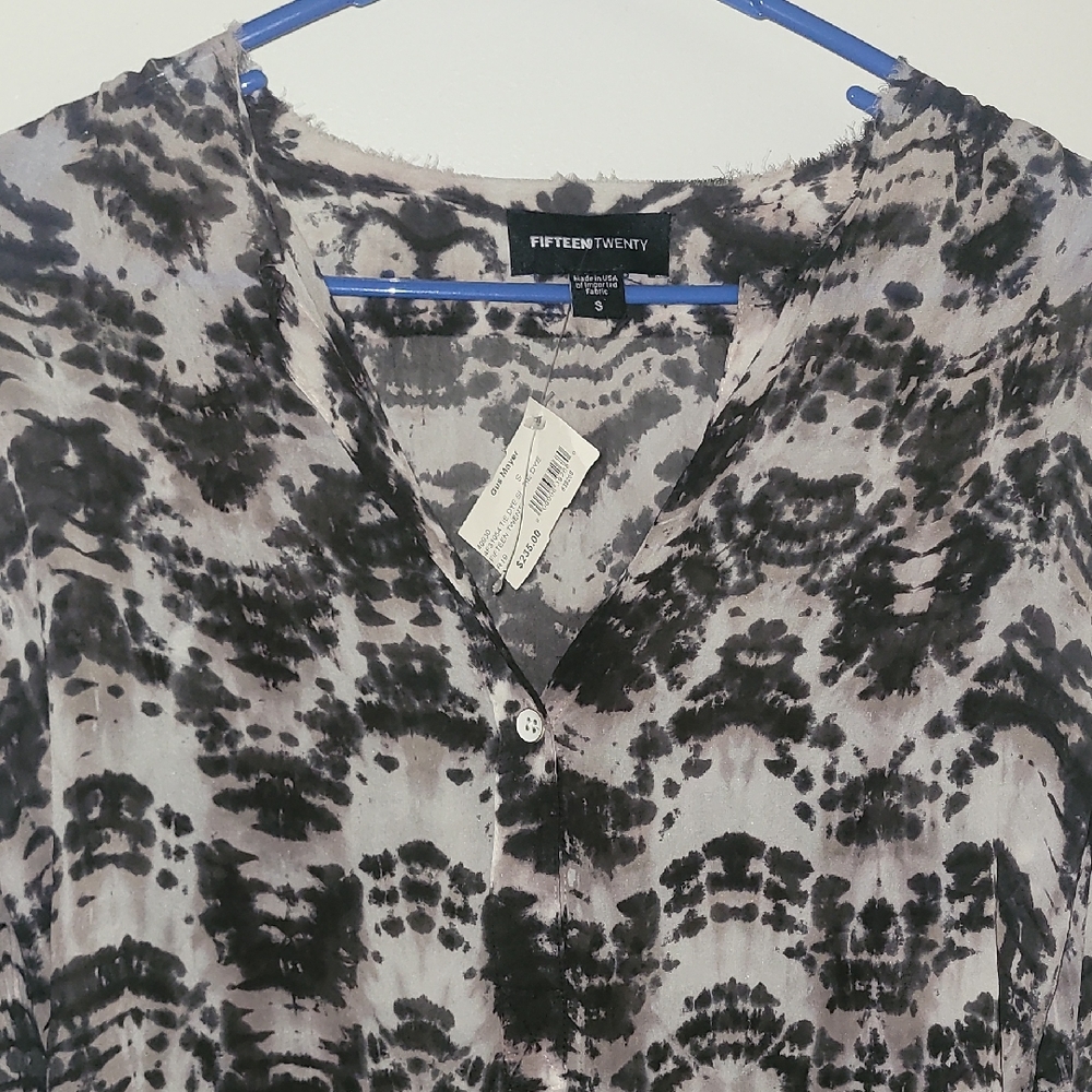 Fifteen Twenty Black and Gray Tie Dye Silk  Blouse